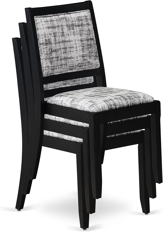 East West Furniture LGX27-BLK-30 -7 Piece Dining Set Includes a Rectangular Kitchen Table with Black Tabletop and 6 Stackable Polyester Fabric Chairs, Black