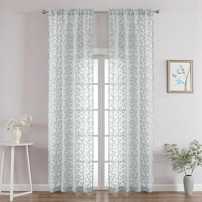 Chyhomenyc Light Grey Sheer Curtains 96 Inch Length 2 Panels Set, Light by Chyhomenyc