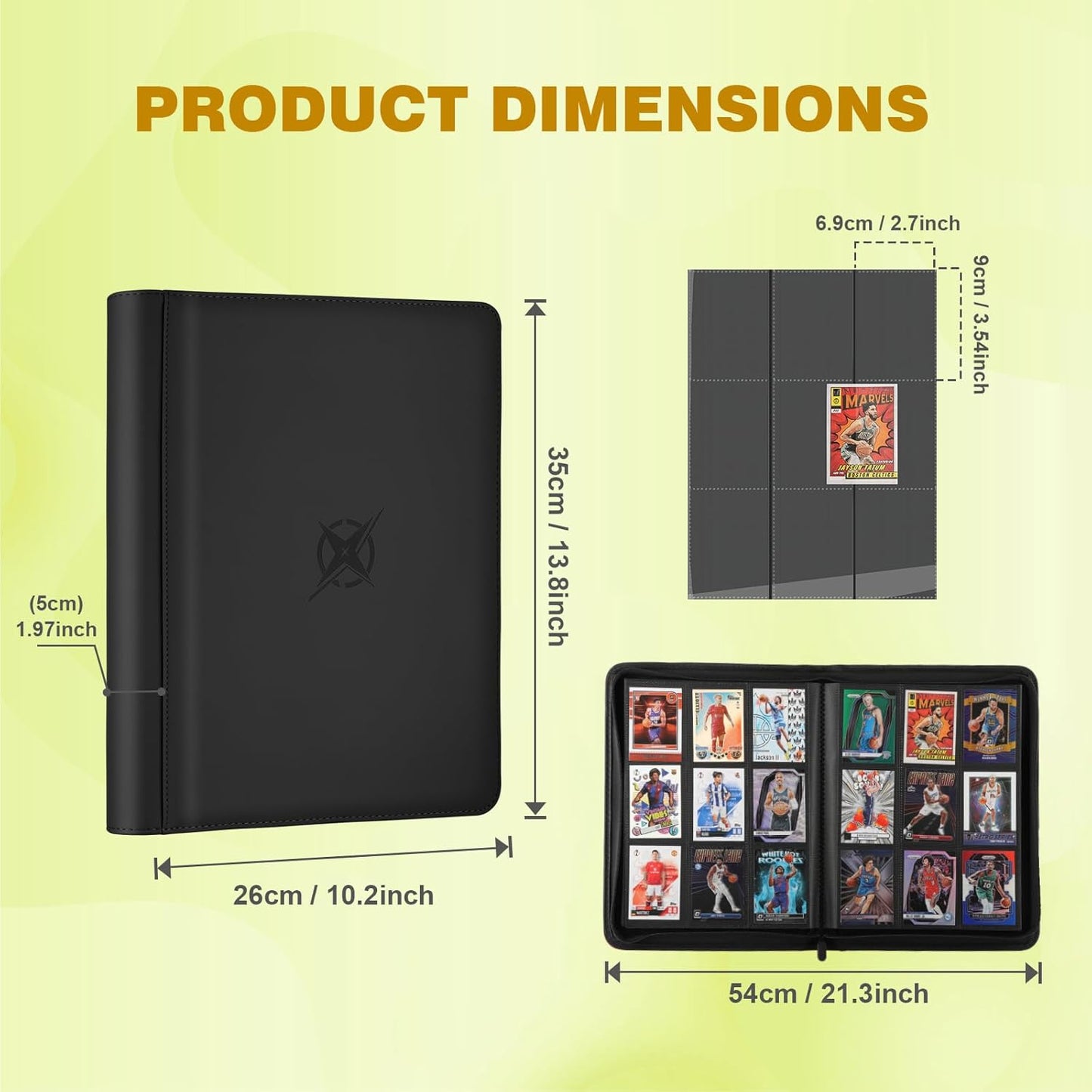 Trading Card Binder, Card Binder 9 Pocket for Trading Cards, Holds 540 Cards, Zippered Premium Card Collection Binder Album for Game Card, Sports Card, Yugioh, MTG (Black)