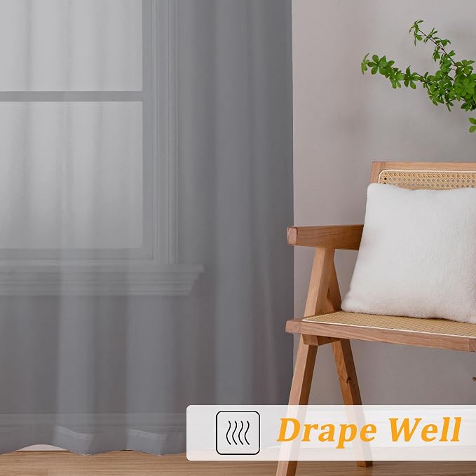 Gwine Charcoal Grey Sheer Curtains 30 Inch Length, Short Light Filtering Voile - Image 7