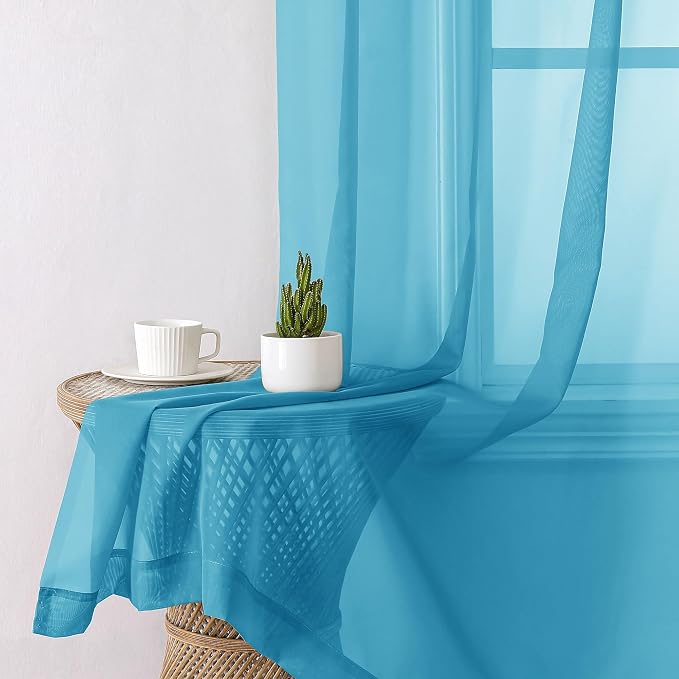 Lecloud Turquoise Sheer Curtains 96 Inches Long 2 Panels, Elegant Gauzy Airy - Image 4