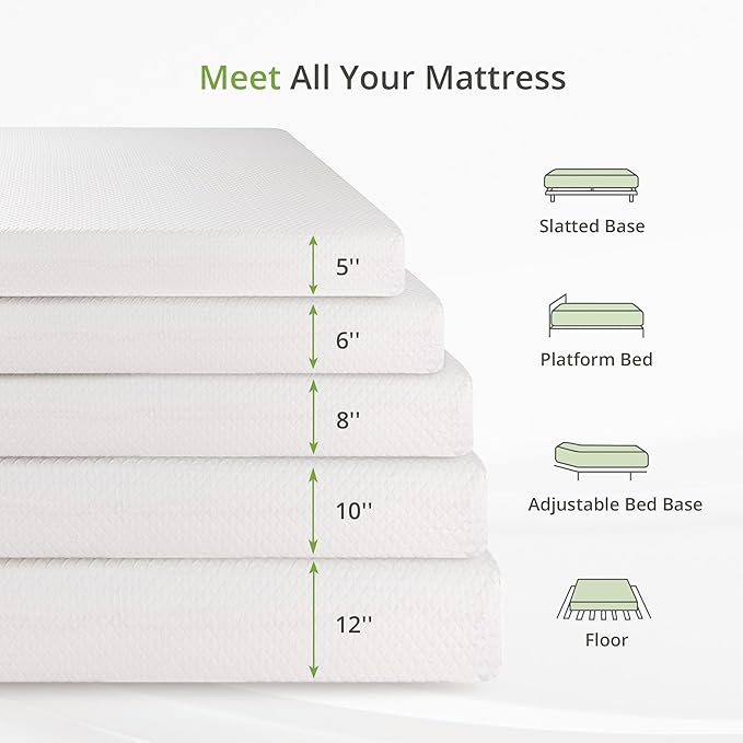 8 Inch Twin Mattress, Memory Foam Mattress with Cooling Green Tea Gel, Relieve Pressure with Medium Firm Support, CertiPUR-US Certified, 75''L x 38''W, White