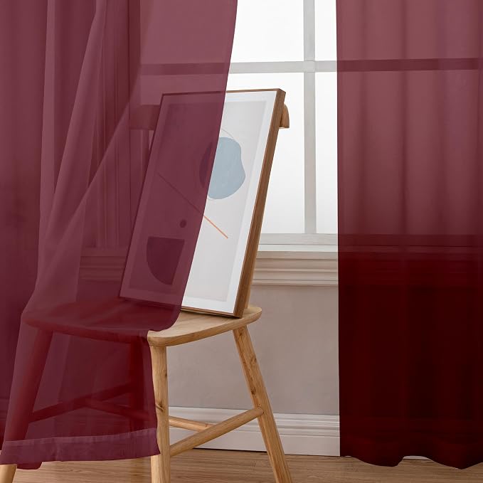 Simplebrand Burgundy Red Sheer Curtains 96 Inches Long, Light Filtering Rod - Image 4