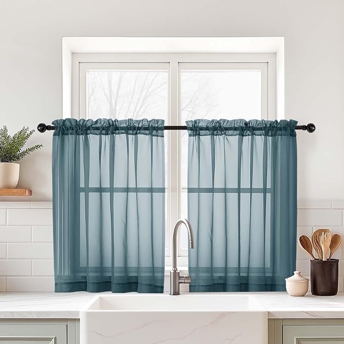 Small Sheer Curtains 2 Panels Set, Kitchen Curtains 36 Inch Length, Elegant by Home