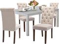 COLAMY 5-Piece Dining Table Set for 4, 60" Kitchen Wood Table with 4 Tufted Dining Room Chairs, White/Beige