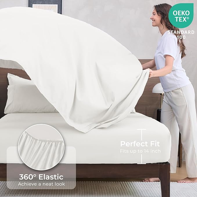 HEVUMYI Ivory Twin Comforter Set - 5-Piece All Season Bed in a Bag Twin, Ultra Soft Bedding Set with Comforter, Flat Sheet, Fitted Sheet, Pillowcases, Pillow Shams
