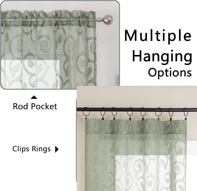 OWENIE Furman Sheer Sage Green Curtains 90 inches Long - Image 5