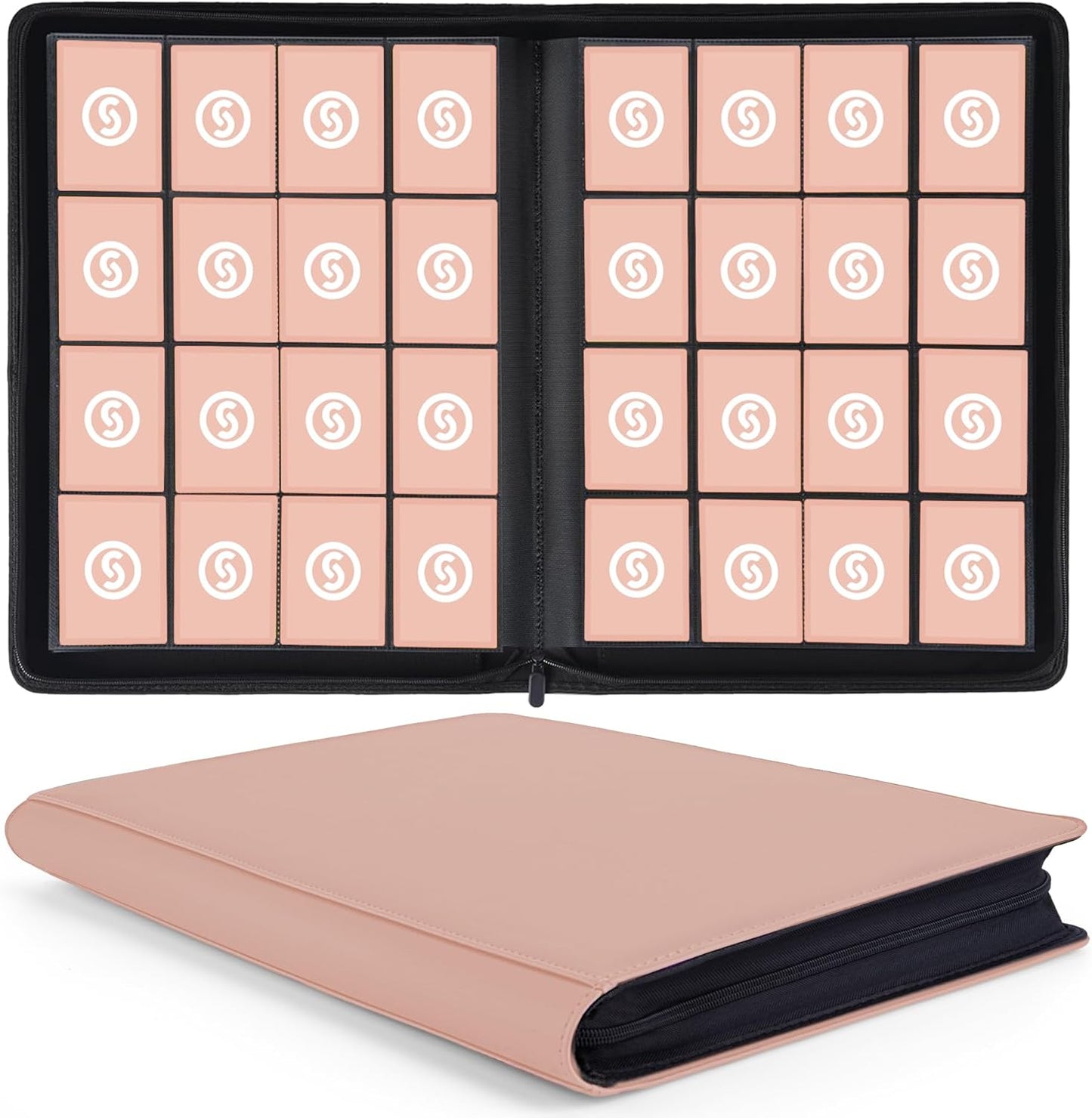 1000+ Pockets Trading Card Binder, Premium 16 Pocket Card Binder, Ringless Side Loading Collection Album Holder Folders for MTG, TCG, Game Cards & Sports Cards (Pink)