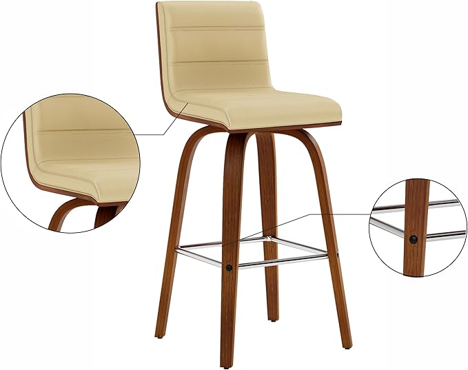 Armen Living Vienna 26" Swivel Counter Stool in Walnut Wood Finish with Cream Faux Leather - Set of 4