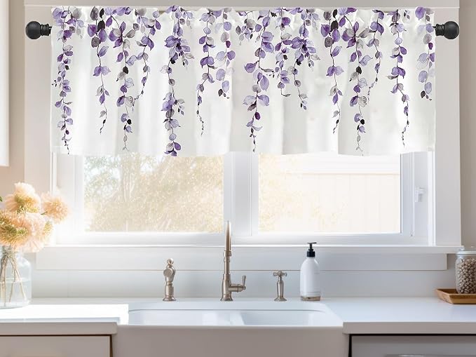 2 Pack Watercolor Purple Leaves Window Valance - Image 2