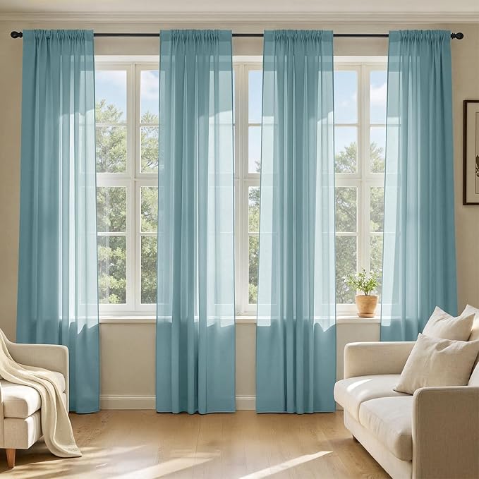 MIULEE Dusty Blue Sheer Curtains 90 Inches Long, 4 Panels Set, Light Filtering by MIULEE