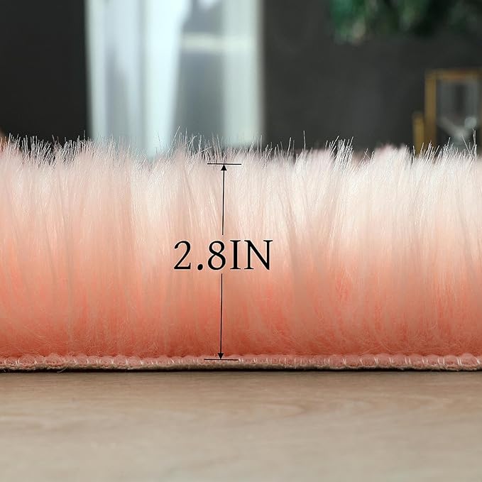 linmopm Faux Fur Rug Sheepskin Shag Fluffy Fuzzy Pink 4x6 ft Rugs - Image 5