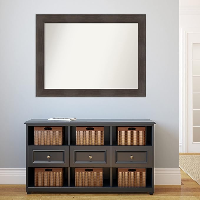Amanti Art Brown Bathroom Mirror for Over Sink, 33x44 William Rustic Woodgrain Rectangle Vanity Mirror, X-Large Casual Frame, Hangs Horizonally and Vertically, Bathroom Wall Decor, Non-Beveled Edge