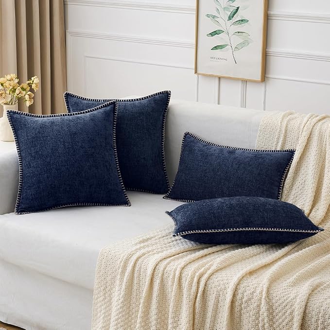 MIULEE Pack of 2 Couch Throw Pillow Covers 20x20 Inch Navy Blue Farmhouse - Image 5
