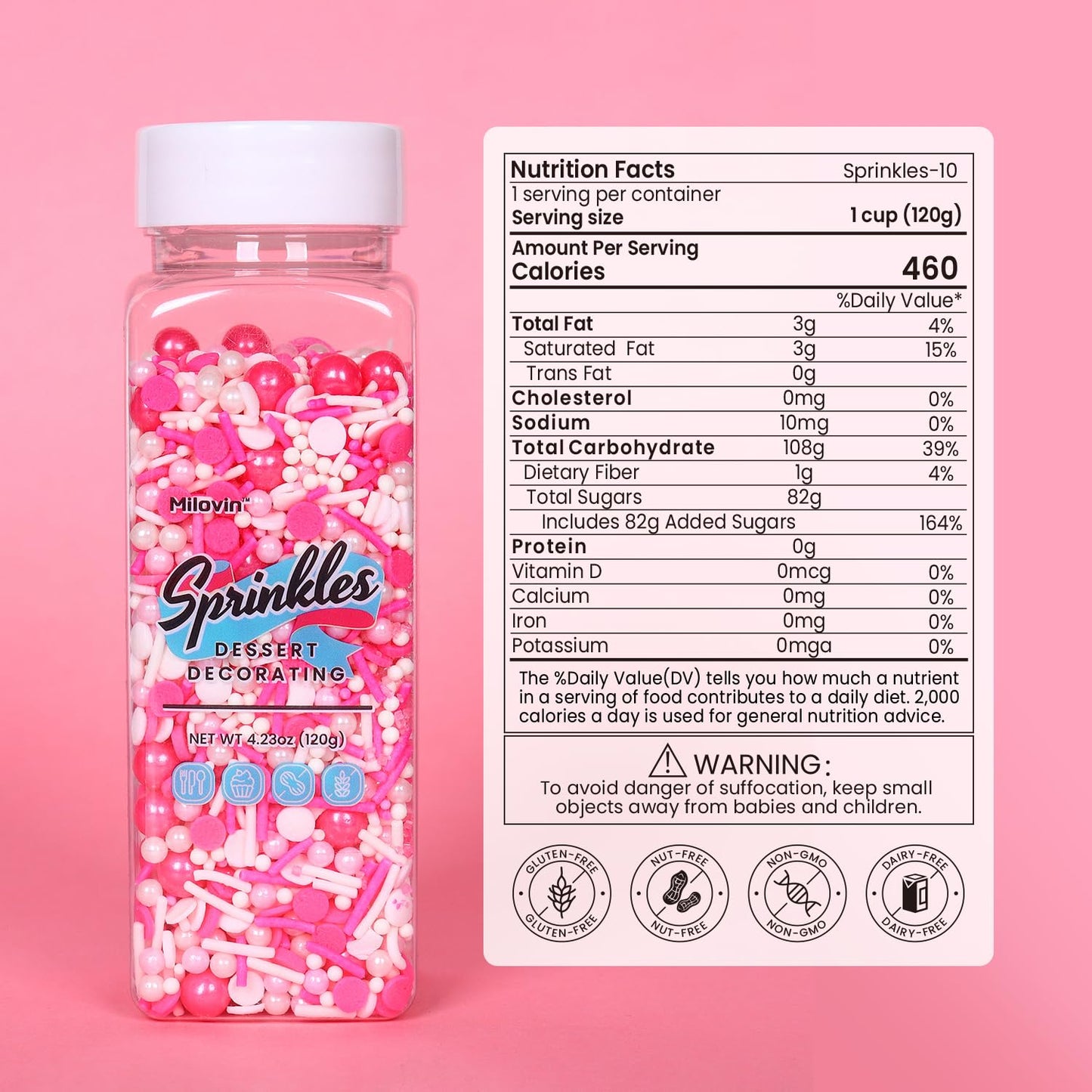 Edible Pink Sprinkles for Cake Decorating, Pink Confetti Sprinkles, Pink Jimmy Sprinkle Mix, Perfect for Baking, Cake, Cupcakes, Macaron, Ice Cream, and Cookies(120g/4.23oz)