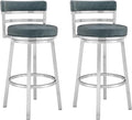 Armen Living Madrid 26" Seat Height Swivel Modern Blue Faux Leather and Brushed Stainless Steel Bar Stool for Kitchen Island Counter, Set of 2
