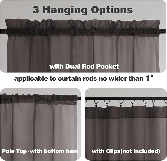 Chyhomenyc Chocolate Brown Sheer Curtains 72 Inch Length 2 Panels, Light - Image 2