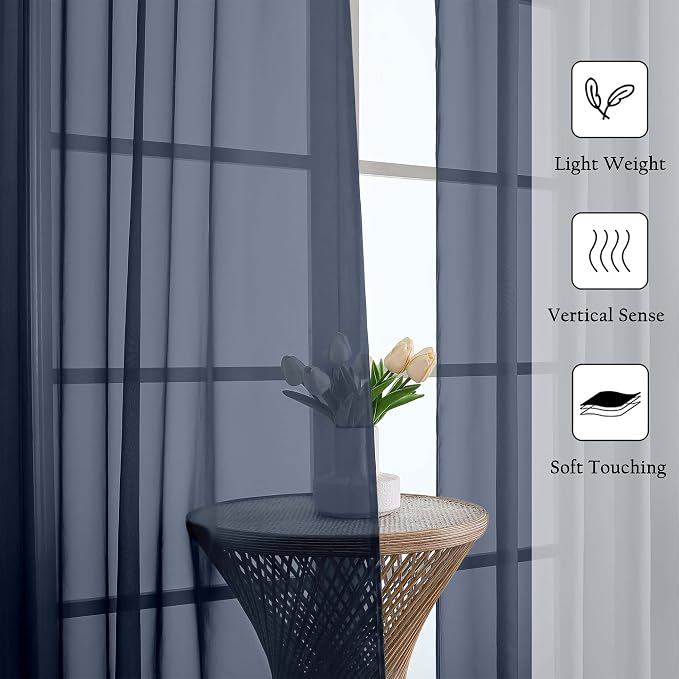 Lecloud Navy Blue Sheer Curtains - Image 2