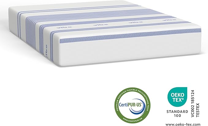 Vibe Gel Memory Foam Mattress, Fiberglass Free 10-Inch CertiPUR-US Certified Bed-in-a-Box, Queen, White