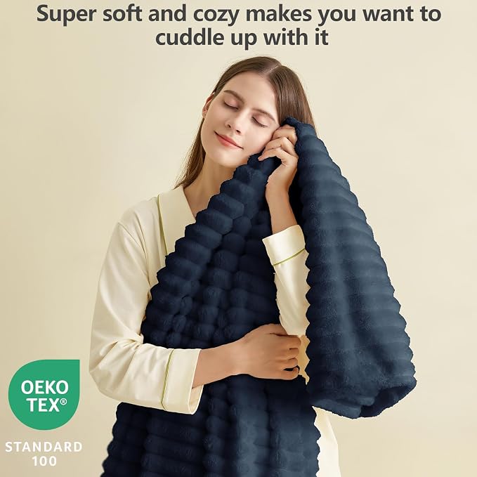 HIMEET Navy Blue Ribbed King Size Blanket - Image 2