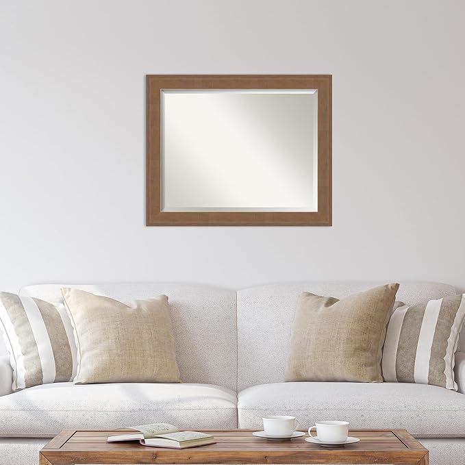 Amanti Art Brown Wall Mirror 27x33 Alta Medium Brown Rectangle Bathroom Mirror for Wall Decor Living Room, Large Rustic Farmhouse Frame, Hangs Horizonally and Vertically, Bathroom Decor, Beveled Edge