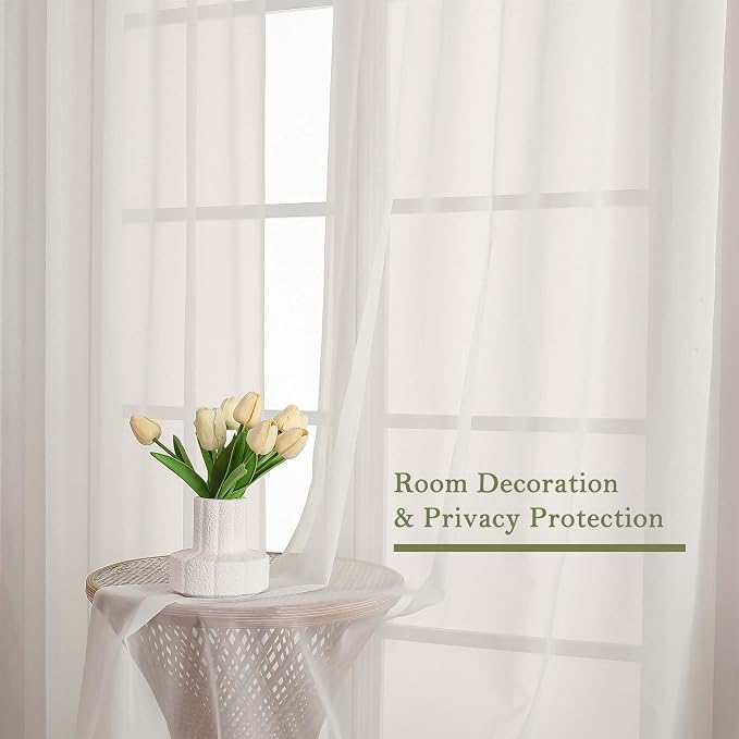 Lecloud Ivory Sheer Curtains 108 Inches Long 2 Panels, Solid Airy Voile Extra - Image 6