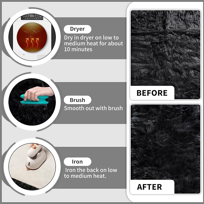 Ciicool Black Fluffy Round Fur Area Rug - Image 6