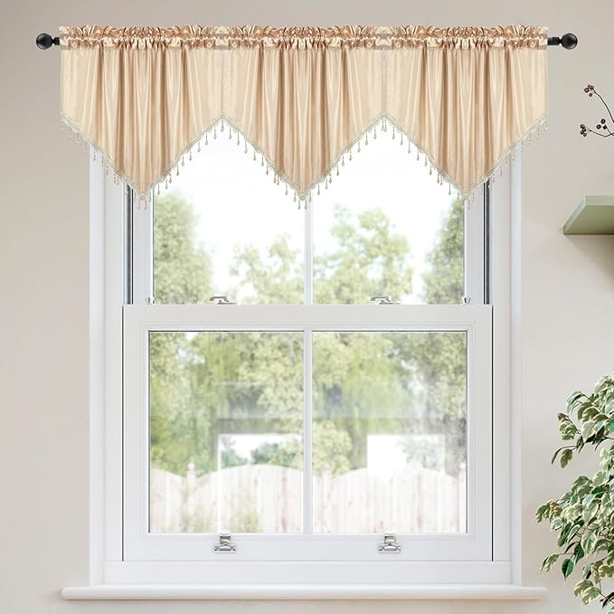 Molaxhome Swag Curtain 51 inch Length Rod Pocket Scalloped Curtain Valance by Molaxhome