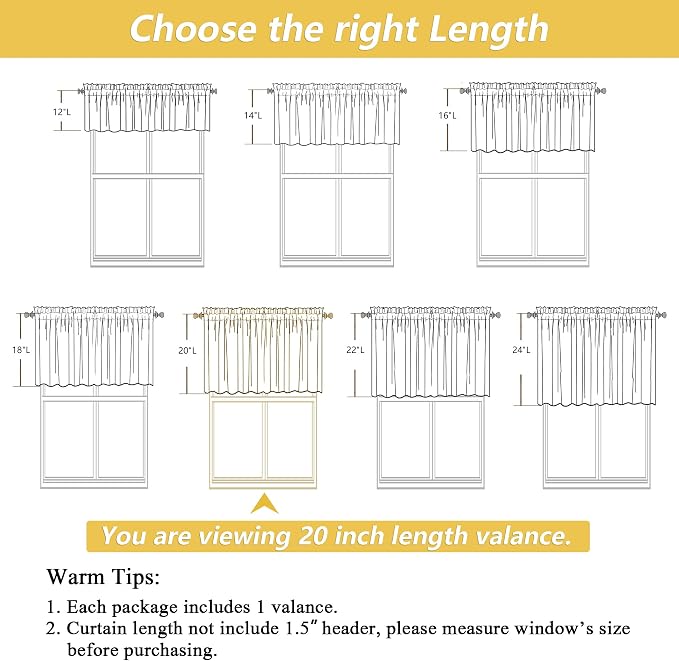 OWENIE Sage Green Valances for Windows 1 Pcs 20 Inch Length, Light Filtering - Image 3