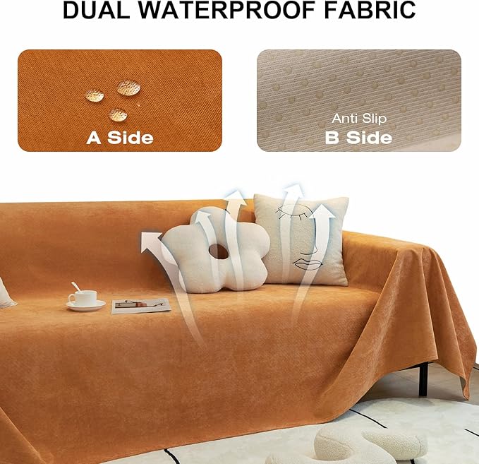 STACYPIK Waterproof Orange Couch Cover for Dogs, Washable Sofa Cover for 2 Cushion Couch, Anti-Cat Scratch Furniture Protector, Anti-Slip Pet Couch Protector,Tear Resistant Futon Cover-71X71IN