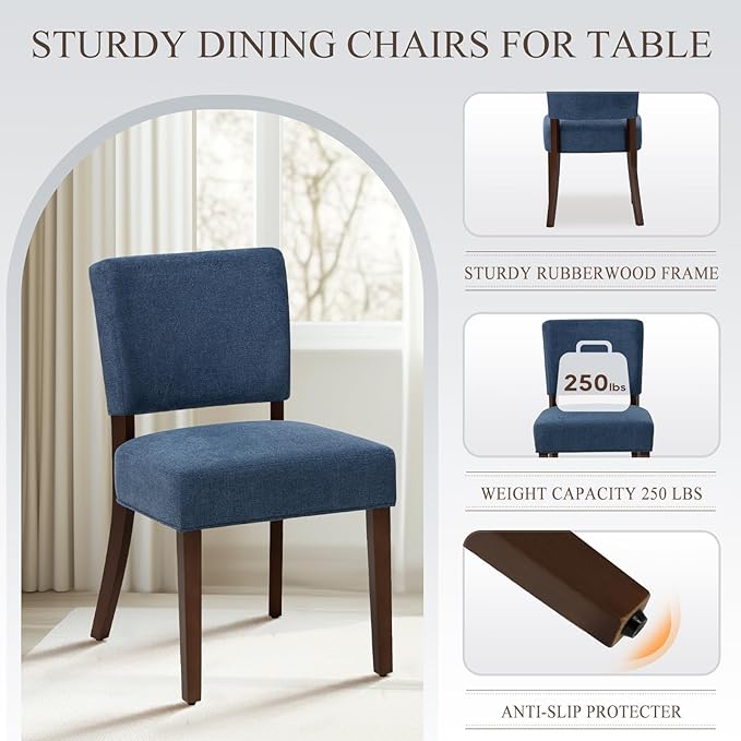 COLAMY Mid Century Modern Dining Chairs Set of 6, Upholstered Kitchen Chairs with Back, Farmhouse Fabric Side Dining Room Chairs with Wood Legs for Dining Room Kitchen Restaurant, Blue