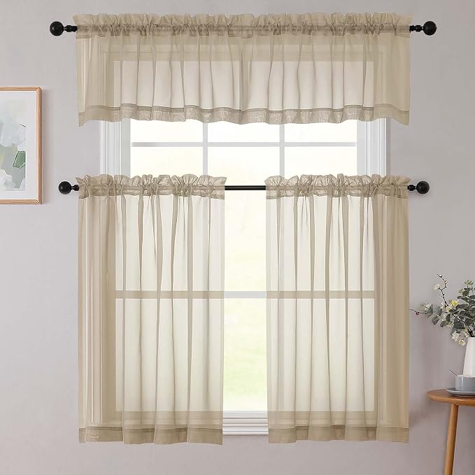 Cafe Curtains 36 Inch Length Tier 2 Pieces, Modern Soft Airy Sheer Kitchen - Image 8