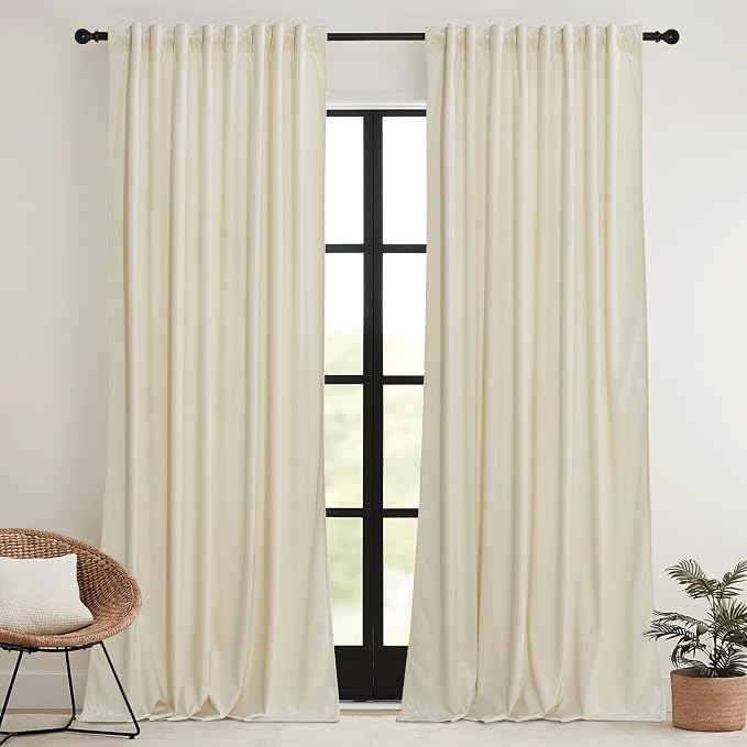 RYB HOME Beige Velvet Curtains 72 inches - Image 2