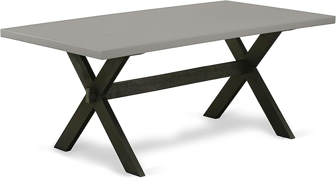 East West Furniture X697AB624-7 7 Piece Modern Dining Table Set Consist of a Rectangle Wooden Table with X-Legs and 6 Black Color Linen Fabric Upholstered Chairs, 40x72 Inch, Multi-Color