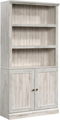 Sauder Select Book Shelf, Bookshelf with Storage, Library Bookcase with Doors and Adjustable Shelves, in White Plank