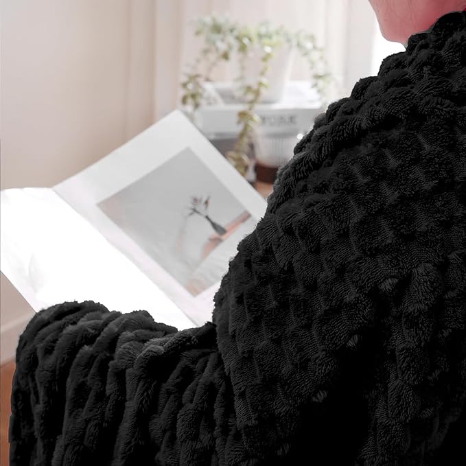 Puncuntex Black Throw Blanket 50"×60" inches Fuzzy 3D Jacquard Decorative - Image 7