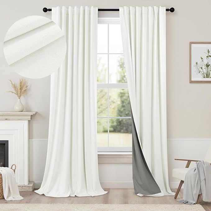 120 Inches Extra Long Curtains for Living Room 2 Panels Faux Linen Darkening by Pitalk