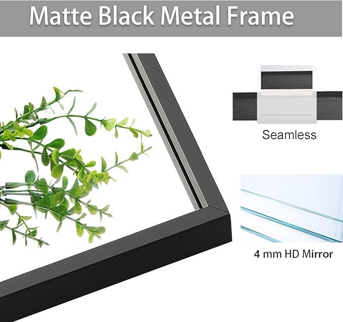 Wall Mirror 30x36, Rectangle Bathroom Mirror 30 x 36 inch, Black Metal Wall Mirror, Large Vanity Mirror 30 by36, Modern Wall Mounted Mirrors for Hallway, Living Room, Bedroom