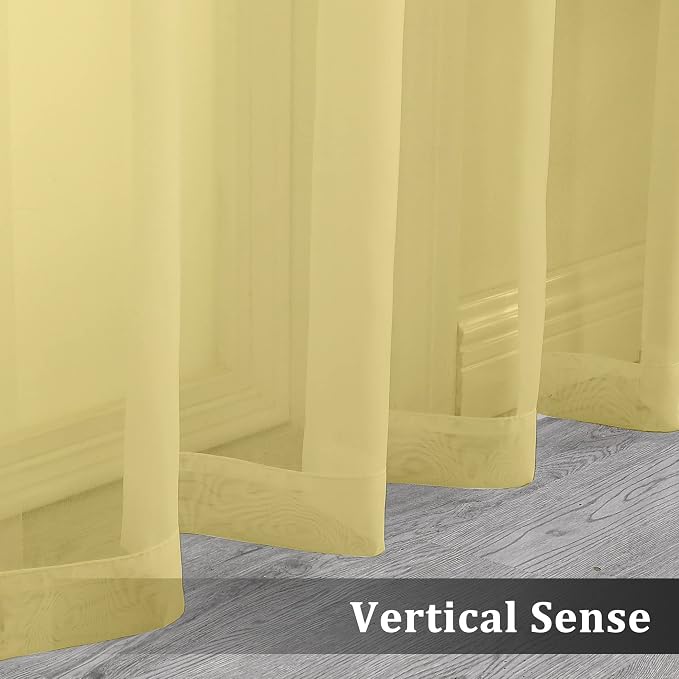 OVZME Mustard Yellow Sheer Curtains 96 Inches Long 2 Panels, Solid Lightweight - Image 5