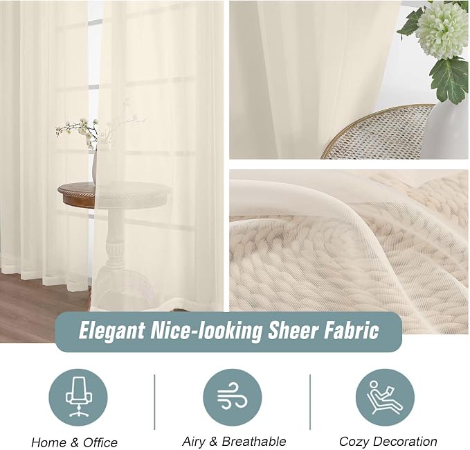 Cream Sheer Curtains for Window 72 inches Long 2 Panels Set, Soft Airy Modern - Image 4
