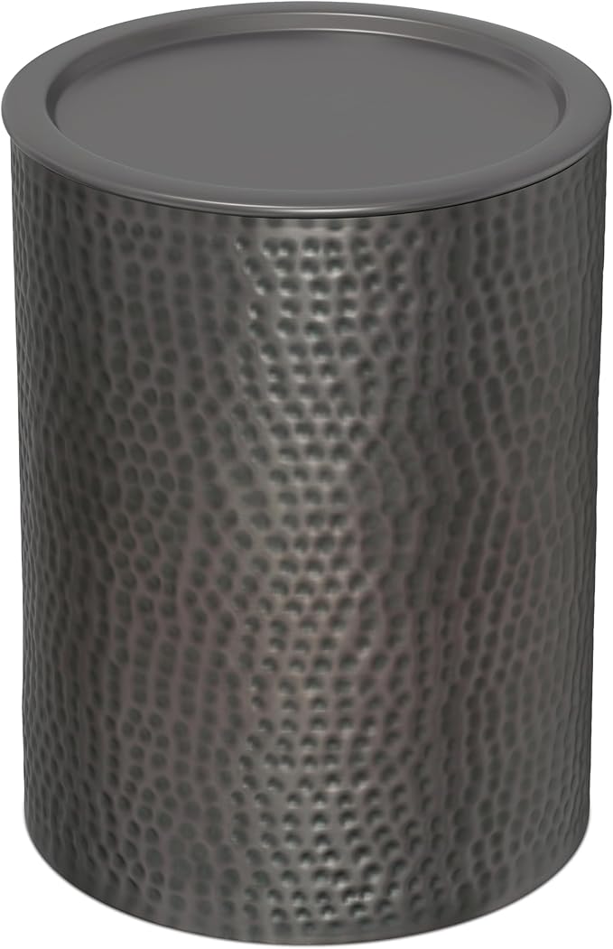 SIMPLIHOME Corbin 16 inch Wide Metal Side Table in Hammered Antique Copper, Round Drum Design End Table for Living Room, Family Room, or Entryway, Industrial Style, Assembled