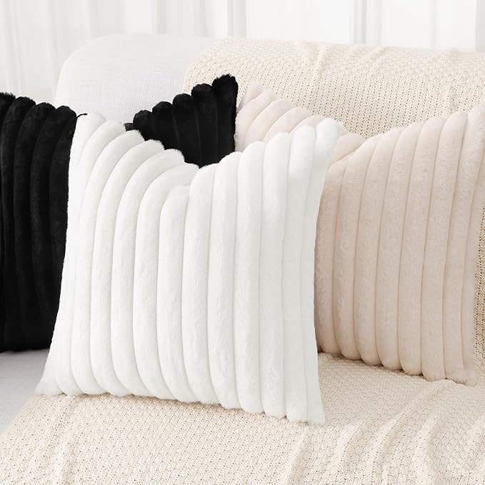decorUhome Summer Cozy Faux Fur Throw Pillow Covers 12x20 Set of 2 Decorative - Image 5