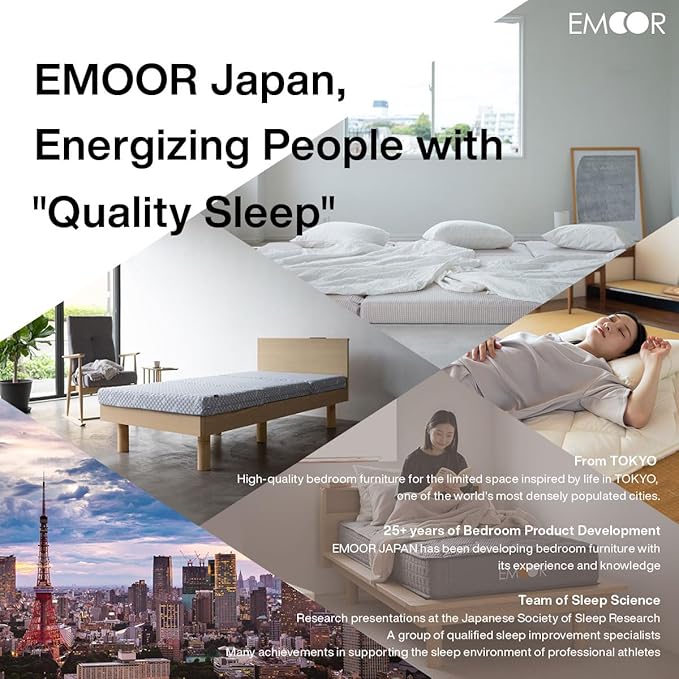 EMOOR Japanese Padded Futon Mattress Machi Twin Gray, Gusset Foldable Storable Elastic Bands Floor Sleeping Guest Bed Tatami Mat