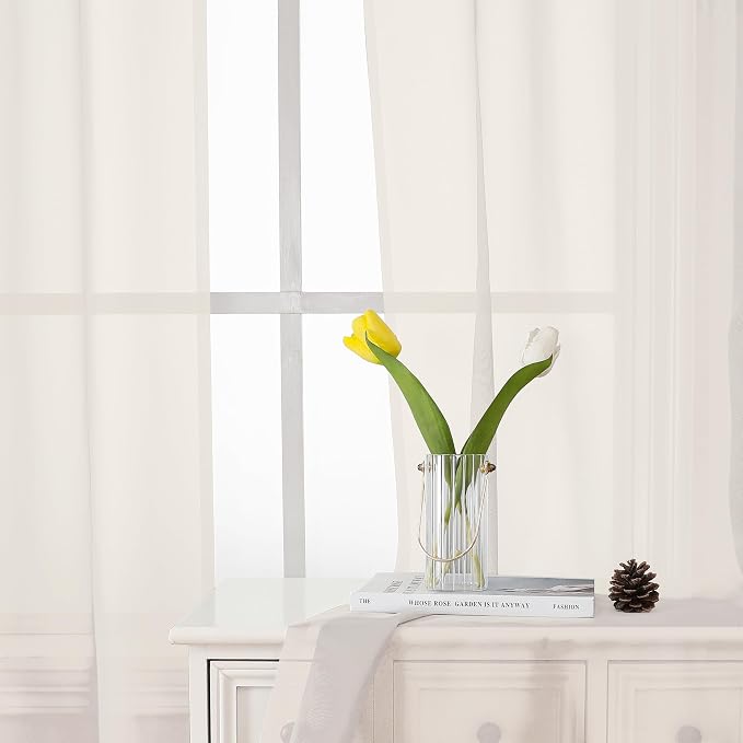 Lecloud Ivory Sheer Curtains 90 Inches Long 2 Panels, Elegant Light Filtering - Image 8