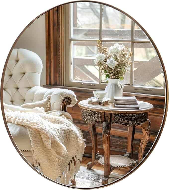 ANDY STAR Bronze Round Mirror 36 inch, Oil Rubbed Bronze Round Mirror in Metal Frame, Anti-Rust Large Bronze Vanity Mirror, HD Reflection, Wall-Mounted