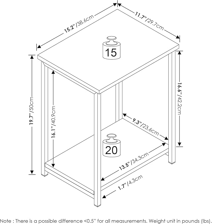 Furinno Simplistic Metal Frame End Table, 1-Pack, French Oak