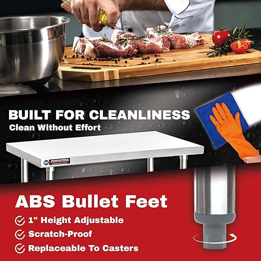 DuraSteel Food Prep Stainless Steel Table - 24 x 18 Inch Commercial Metal Workbench with Adjustable Under Shelf - NSF Certified - for Restaurant, Warehouse, Home, Kitchen, Garage