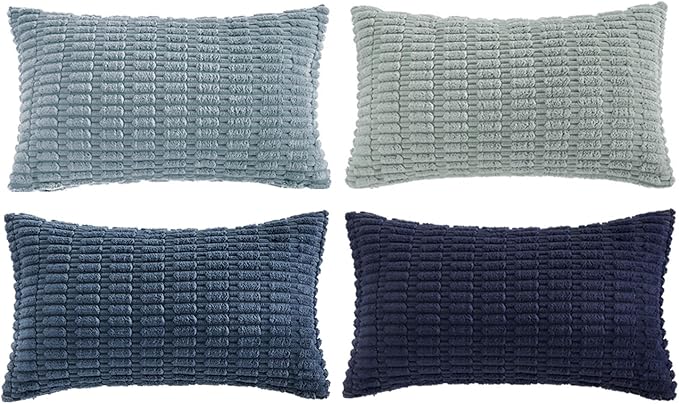 Fancy Homi Set of 4 Blue Lumbar Rectangle Decorative Throw Pillow Covers 16x24 - Image 6