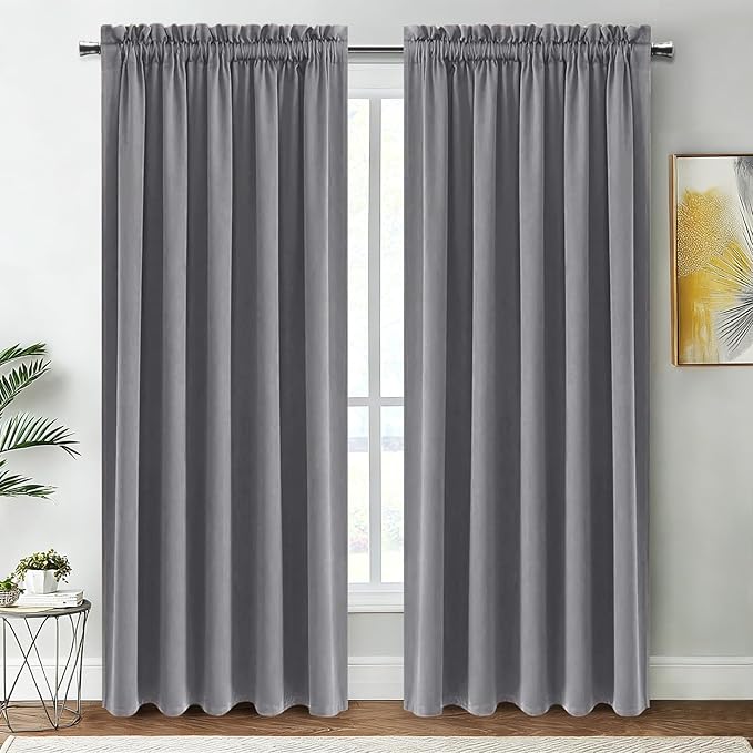 DWCN Grey Blackout Curtains for Bedroom, Thermal Insulated Energy Saving Room by DWCN