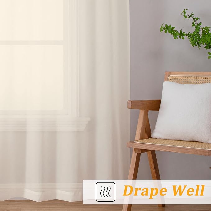 Gwine Cream Sheer Curtains 84 Inches Long 2 Panels Set, Voile Light Filtering - Image 6